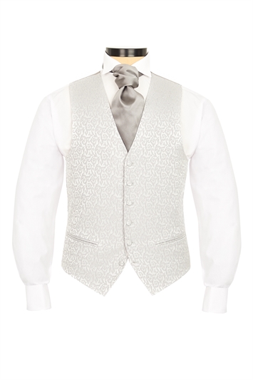 Regular Fit Silver Brocade Waistcoat