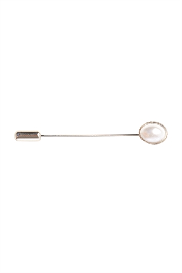 Sliver colour Oval Cravat pin with mother of pearl stone