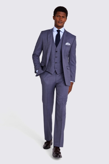 Moss Tailored Fit Blue Sharkskin Suit