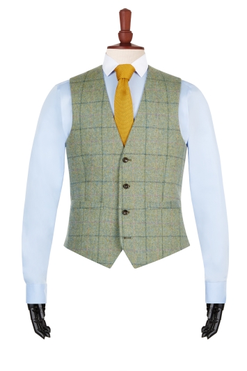 Moss 1851 Green Multi Check Tweed Waistcoat