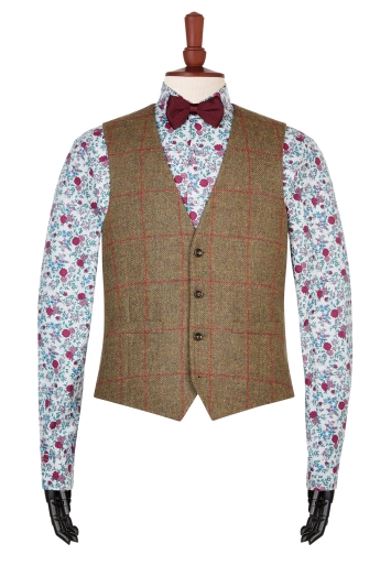 Moss 1851 Tan Windowpane Tweed Waistcoat 