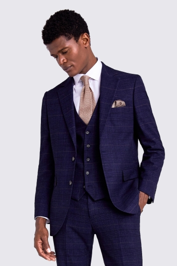 Moss Tailored Fit Navy Black Check Suit