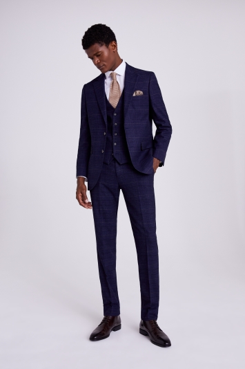 Moss 1851 Navy Black Check Suit