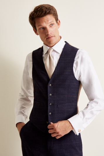 Tailored Fit Navy Black Check Waistcoat