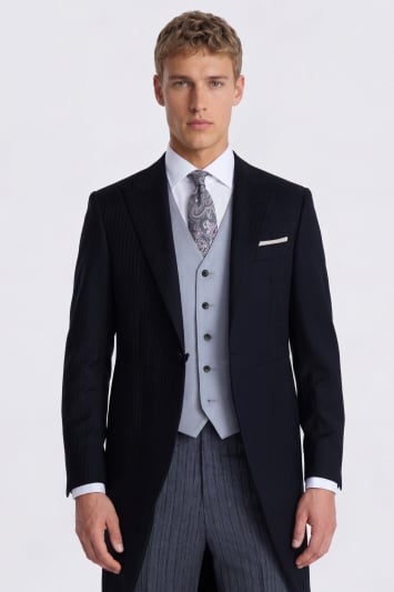 Italian Tailored Fit Black Herringbone Tails
