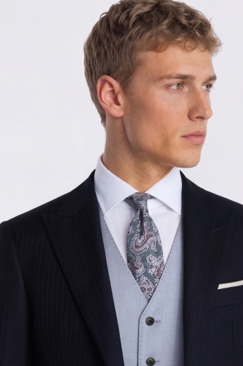 Italian Tailored Fit Black Herringbone Tails