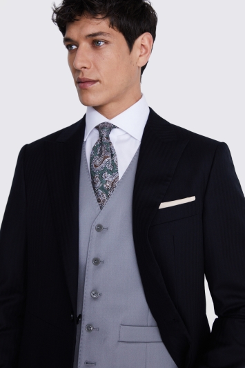 Italian Tailored Fit Black Herringbone Tails