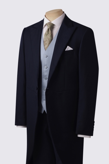 Italian Tailored Fit Black Herringbone Tails
