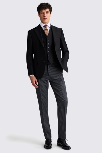 Tailored Fit Black Herringbone Suit