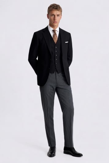 Tailored Fit Black Herringbone Suit