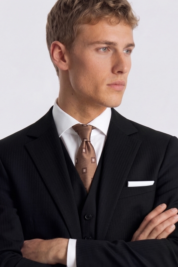 Tailored Fit Black Herringbone Suit