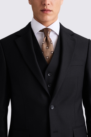 Tailored Fit Black Herringbone Suit