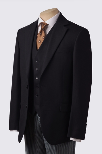 Tailored Fit Black Herringbone Suit