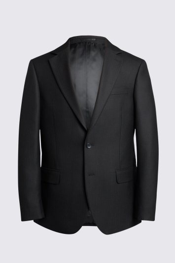 Tailored Fit Black Herringbone Suit