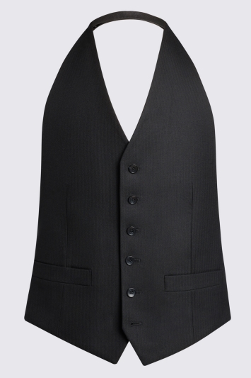 Regular Fit Black Herringbone Vest