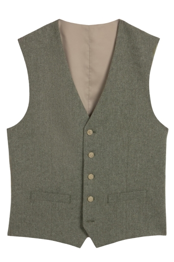Tailored Fit Sage Tweed Waistcoat