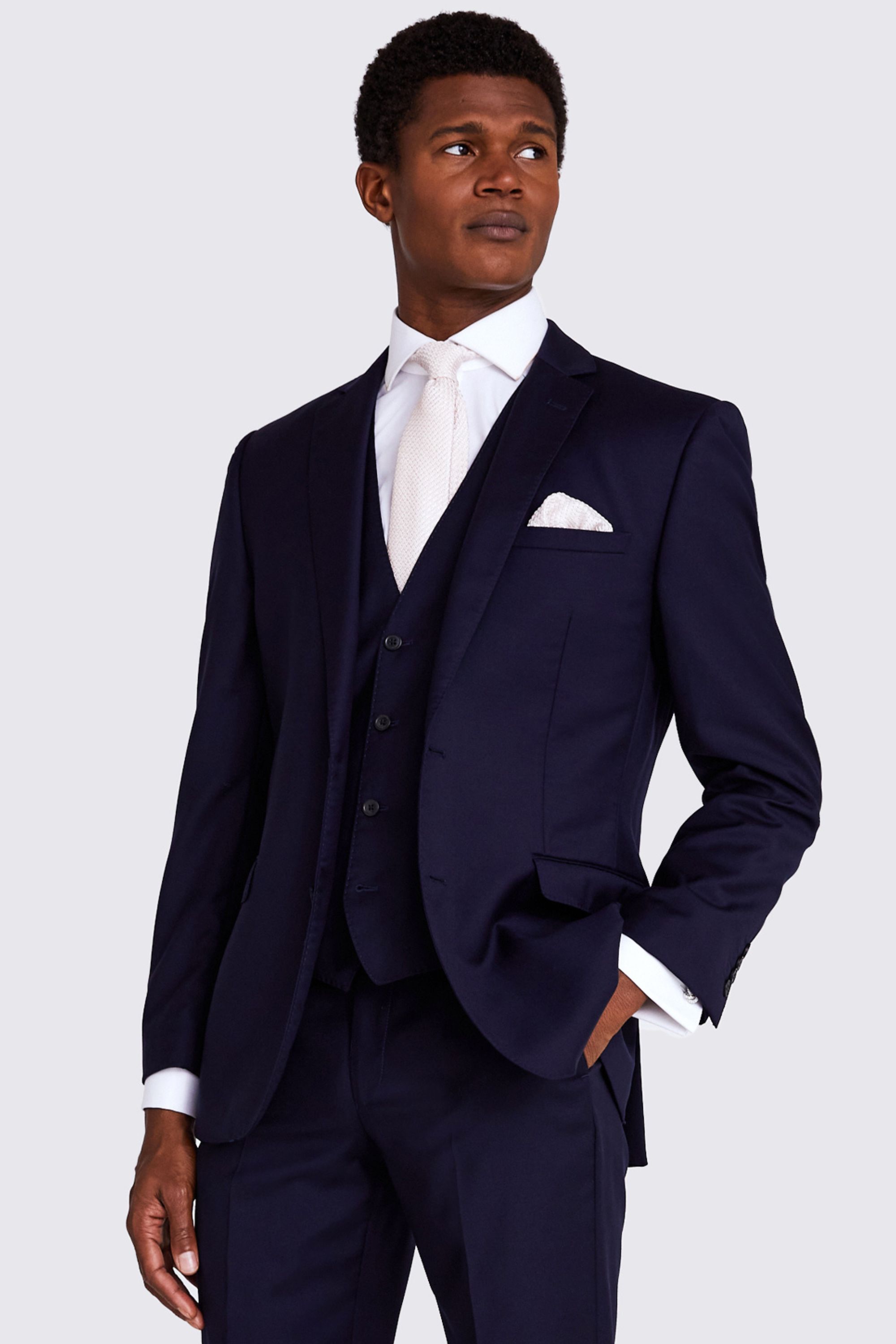 Navy Twill Weave 3 Piece Slim Suit