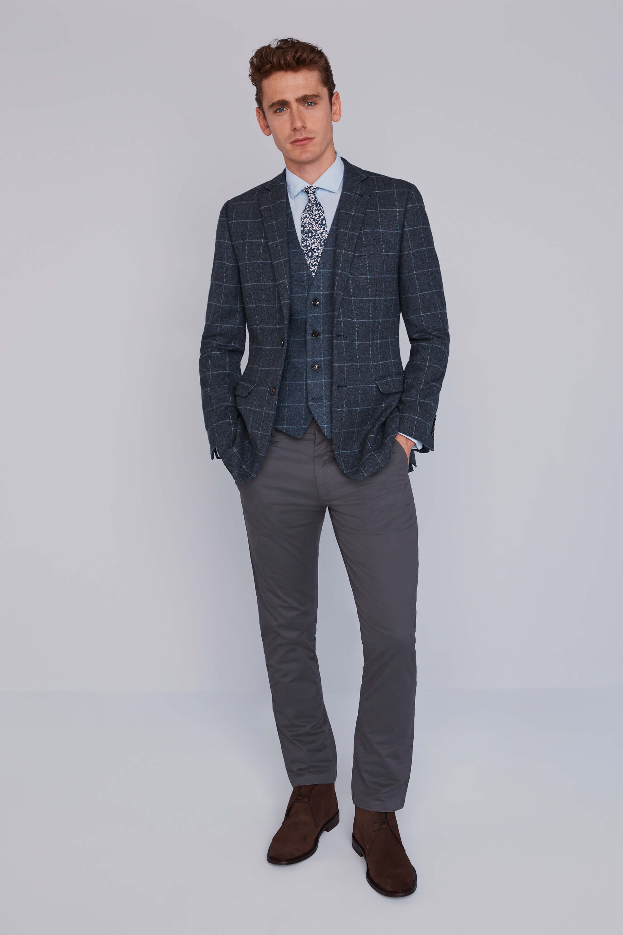 Moss 1851 Grey Windowpane Tweed Jacket Moss Hire