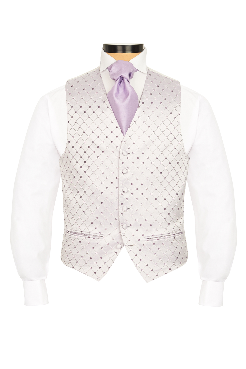 DQT Woven Floral Lilac Mens Wedding Waistcoat & Cravat Set S-5XL 