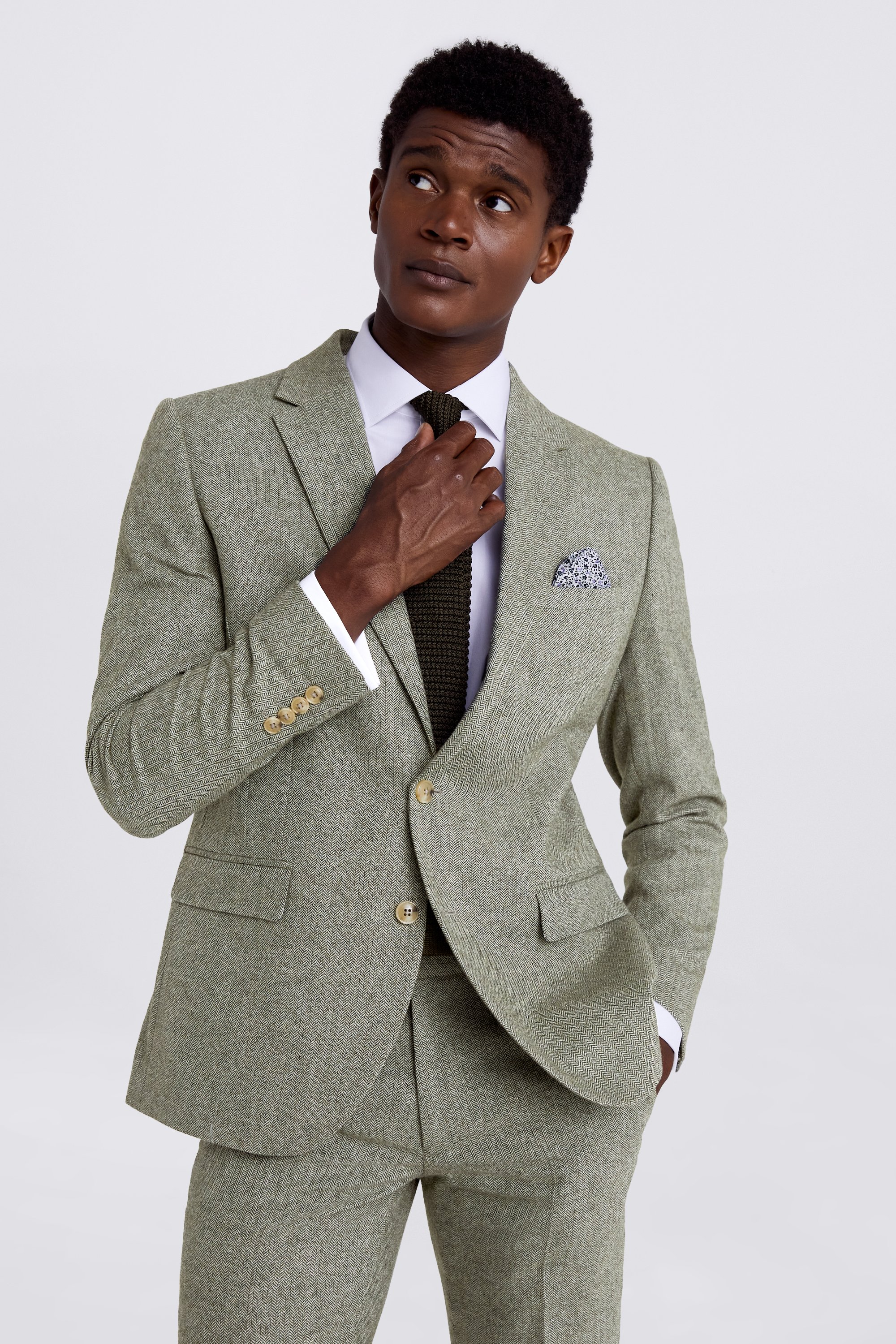 Moss London Sage Herringbone Suit