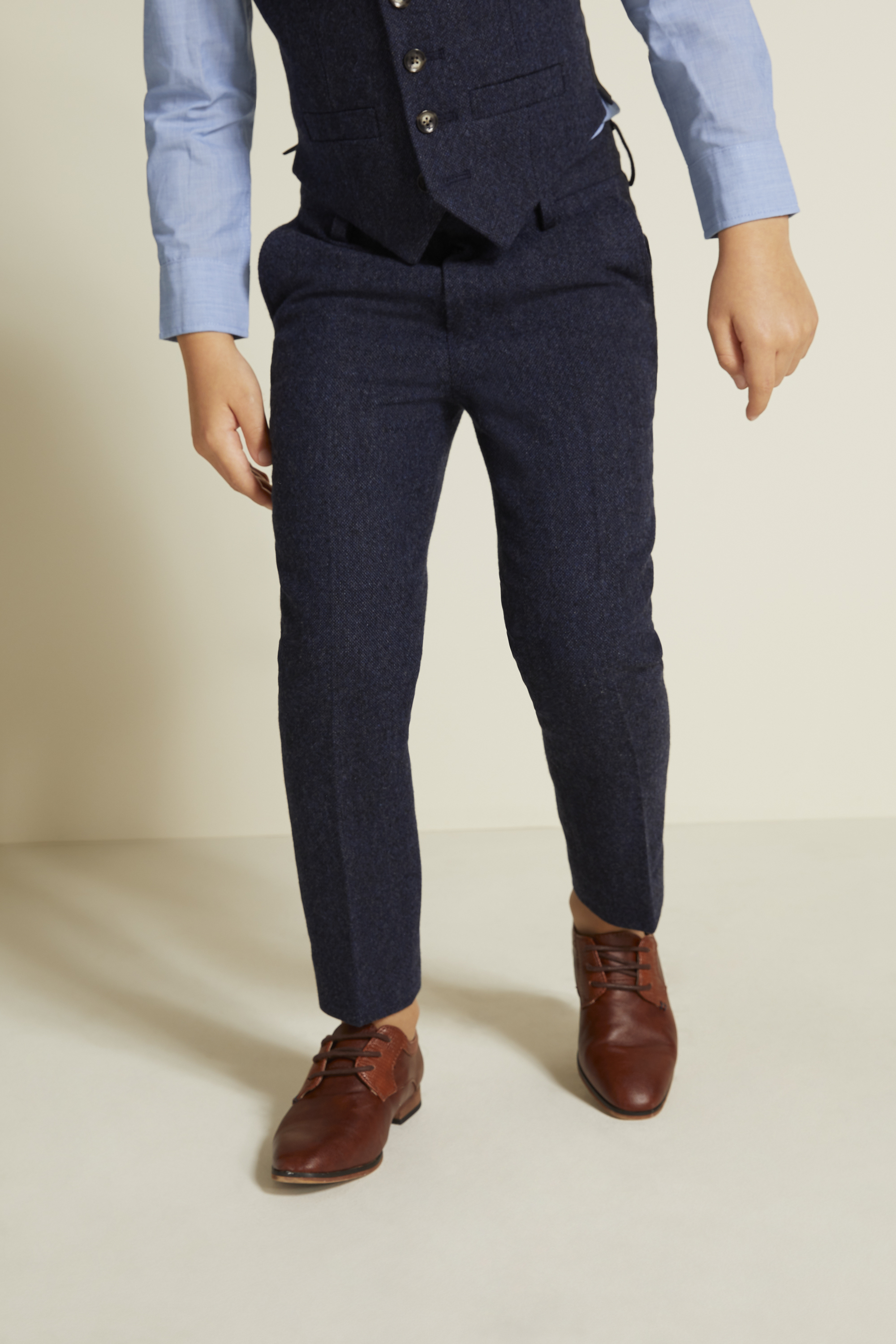 Moss London Skinny/Slim Fit Blue Donegal Suit Moss Bros Hire